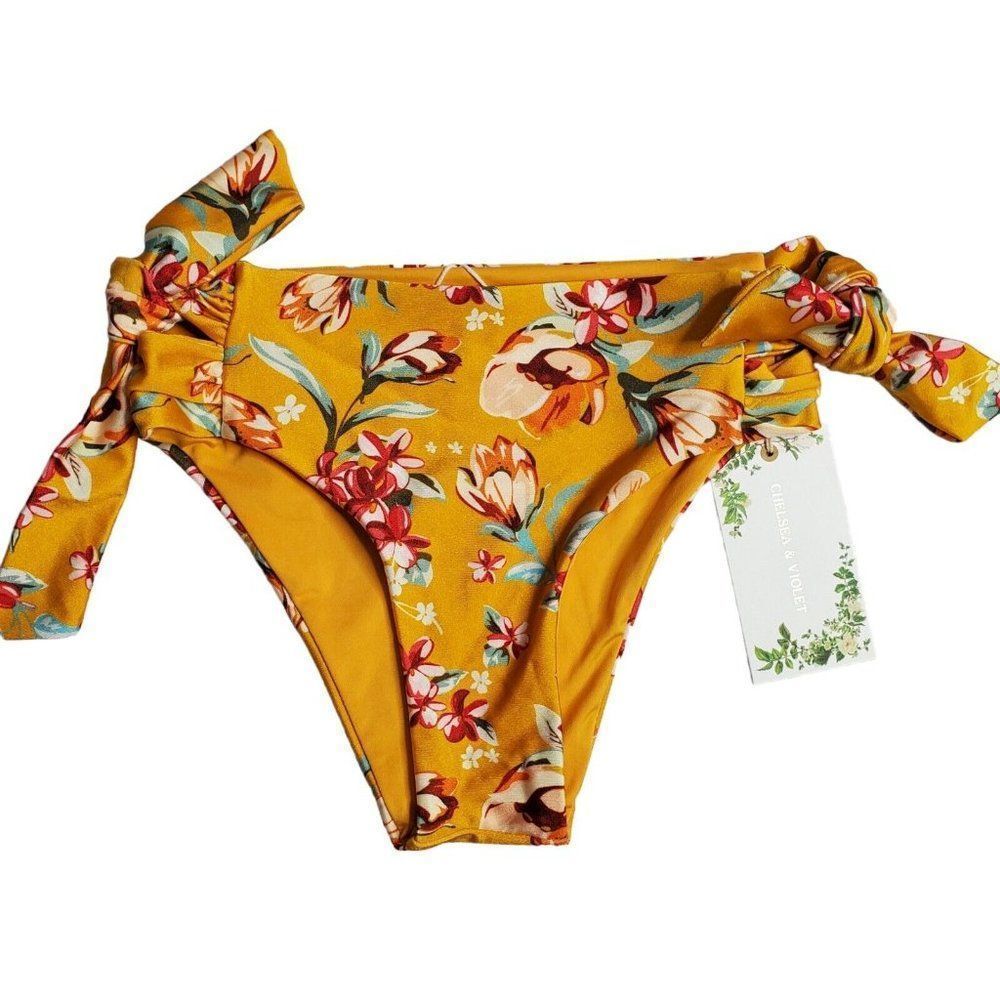 Chelsea & Violet Floral 2 Piece Swimsuit Size xs Bikini Top Side Tie Hipster - Picture 5 of 11